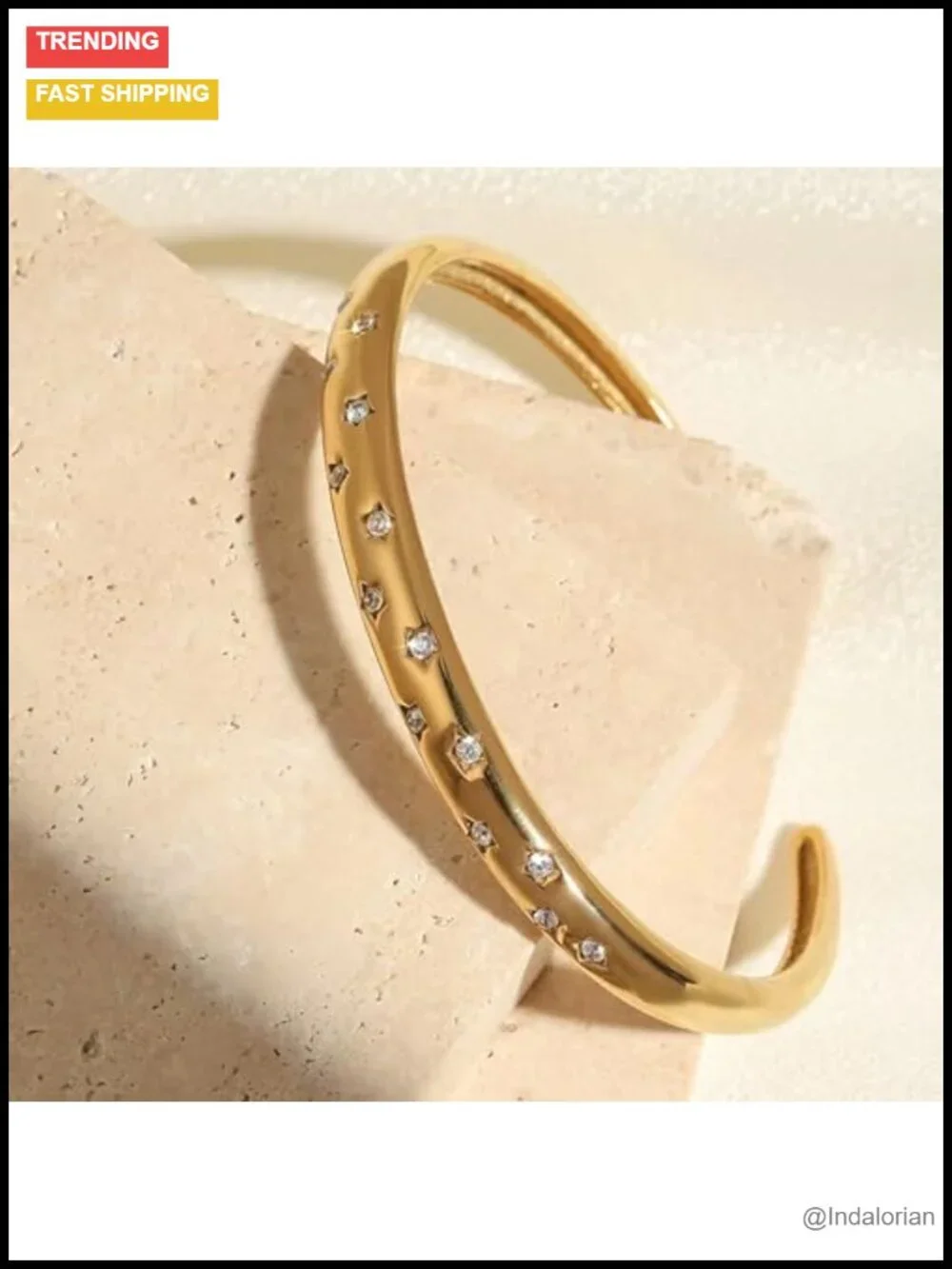 14K Gold & Silver Plated Adjustable Cuff Bangle Bracelet Starburst Design